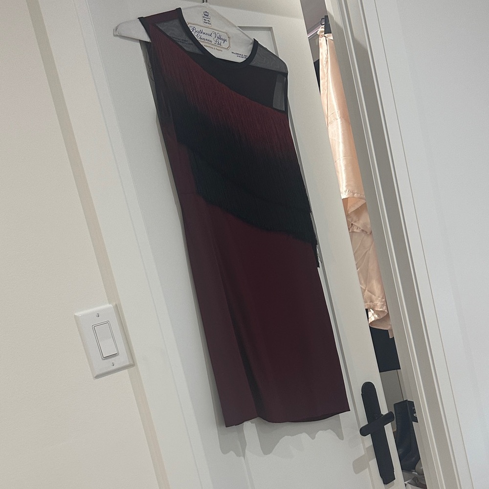 Chic Asymmetrical Black and Burgundy Sandro Paris Dress